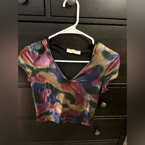 Bear Dance Metallic Hooded Crop Top M